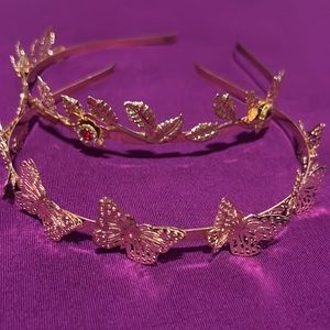 2pcs Metallic Butterfly & Flower Decor Headband